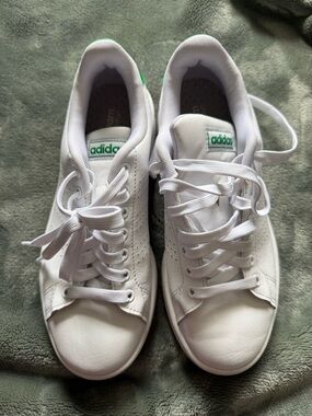 adidas Women's White Leather Sneakers with Green Logo